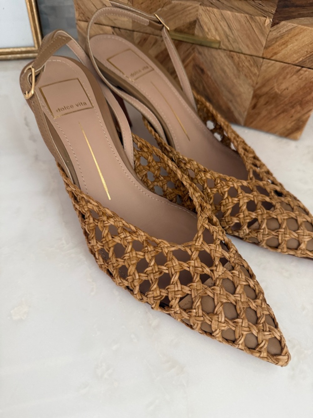 Dolce Vita Tan Woven Slingback Heels - Picture 6 of 6